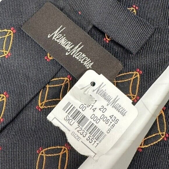 Neiman Marcus Men's Black Abstract Italian Silk Neck Tie 58.5" Long Retro NWT - Picture 5 of 7